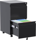 Aobabo 2 Drawer File Cabinet with Lock, Pre-Assembled Mobile Filing Cabinet Under Desk, Anti-Tilt Rolling Metal Office Storage for Letter and Legal Size, Black