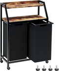 Laundry Hamper, Laundry Sorter 2 Section, Rolling Laundry Basket with Wheels, 2 Shelves, 2 × 14.5 Gal, Pull-Out and Removable Oxford Fabric Bags, for Laundry Room,Black and Rustic Brown