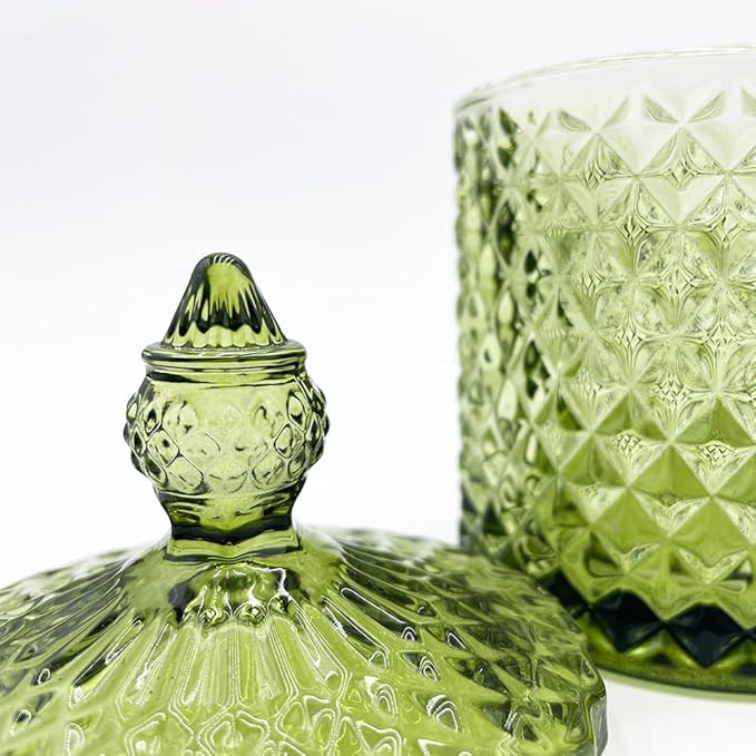 Colorful Glass Jar With Lid,Candy Cookie Jars,Jewelry Box,Christmas Decorative Jar(Olive Green)