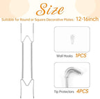 Plate Hangers for The Wall, Suitable for 12-16 inch Decorative Plate, Stainless Steel Wire Plate Holder with Wall Hooks and Rubber tip Protectors, Plate Hangers for Displaying Plates, Platter, Silver