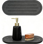 2PCS Water Absorbing Stone Drying Tray Mat for Bathroom Sink & Kitchen Counter Faucet Organizer Decor, Quick Dry Dish Soap Dispenser Sponge Holder, Vanity Caddy Coaster,Dark Gray -10"*3.8"
