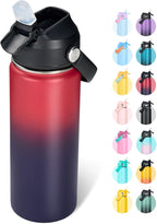 18oz Insulated Stainless Steel Water Bottle, Wide Mouth Double Wall Vacuum, Silicone Straw, Sweat & Leak Proof, BPA Free Insulated Water Flask for Travel, Keep Cold 24h Hot 12h, Red
