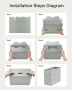 Oterri File Organizer Box, Portable Collapsible Cardboard File Folder Organizer with Handle for Letter Size Hanging Files, Document Storage Box for Home Office & Classroom (6 Packs, Grey)