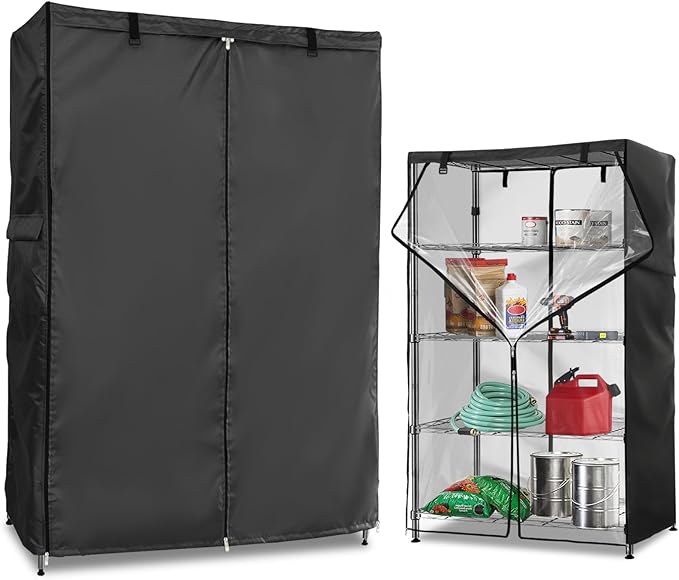 Wire Rack Covers,Heavy Duty 600D Dustproof Waterproof Storage Rack Covers for Metal Shelves,Storage Shelf Cover with Zipper for Wire Shlef,36''W x 14''D x 55''H,Black with Clear Front