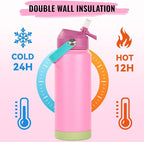 24oz Insulated Stainless Steel Water Bottle, Wide Mouth Double Wall Vacuum, Silicone Straw, Sweat & Leak Proof, BPA Free Insulated Water Flask for Travel, Keep Cold 24h Hot 12h, Berries