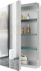 Bathroom Medicine Cabinet, 24x36 inch Mirror Cabinet of Aluminum, Assembly Needed, Surface Mount or Recessed, Medicine Cabinet with Mirror, Adjustable Glass Shelves, Waterproof for Bathroom