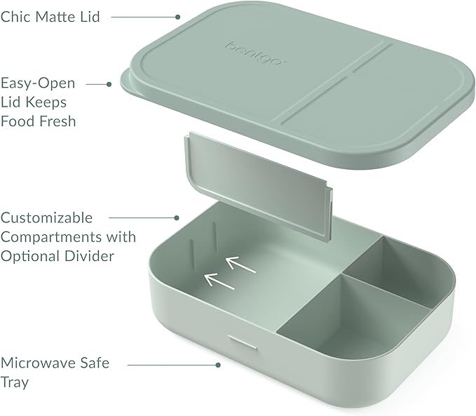 Bentgo® Modern Tray with Matte Lid - Reusable, BPA-Free, Meal Prep Containers for Adults with Removable Divider - 3 or 4 Compartments for Healthy Portioned Meals At Home & On the Go (Mint Green)