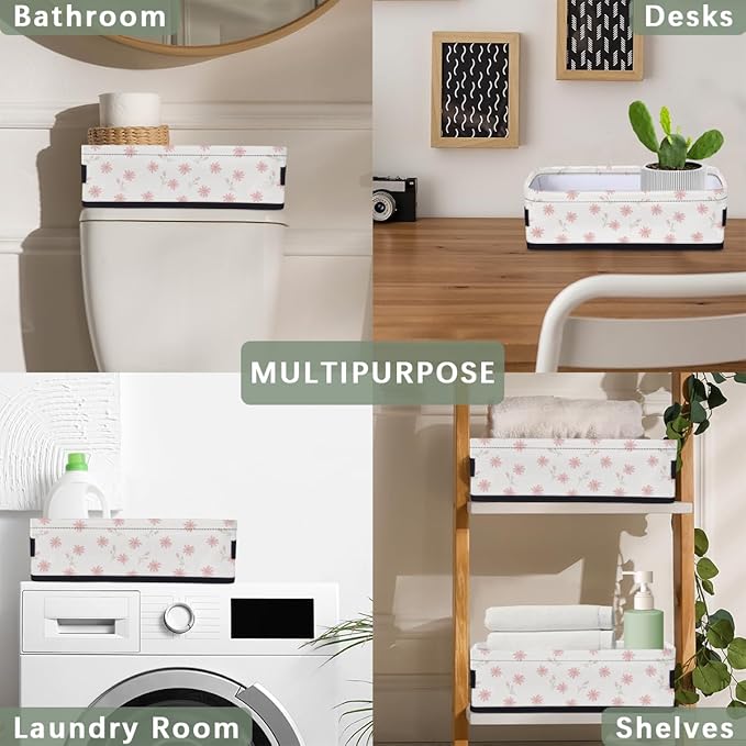 Bathroom Storage Basket Waterproof Foldable Floral Storage Bins with Handles Decorative Toilet Paper Organizer for House Bathroom Toiletries