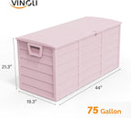 VINGLI 75 Gallon Outdoor Storage Box, Lockable Plastic Storage Containers with Lid, Patio Deck Box Furniture for Garden, Pool, Balcony, Yard (Light Pink)