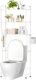 Over The Toilet Storage, 3-Tier Heavy Duty Metal Bathroom Organizer and Storage Rack, Space-Saving Above Toilet Cabinet Shelf with Paper Holder & 4 Hooks, White
