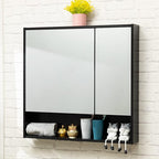 ALIMORDEN Medicine Cabinet with Mirror and Shelves, Oversized Bathroom Wall Storage Organizer Over The Vanity, Toilet, Recessed or Surface Mount, 30.4" L x 29.5" H, Black