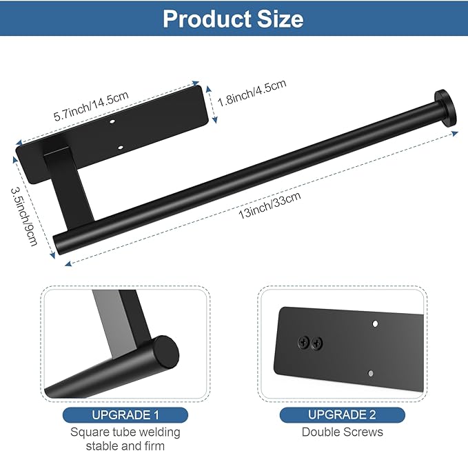 Paper Towel Holder Under Cabinet 2 Pack, Upgraded Self Adhesive Paper Towel Holder Wall Mount for Kitchen, Bathroom, RV, Bend-Resistant, Self-Adhesive or Drill mounting