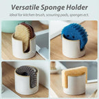 Sponge Holder for Kitchen Sink, Ceramic Dish Sponge Drying Caddy Scrubby Daddy Kitchen Organizer Cute Dish Rack for Sink Counter, Beige White