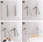 Laundry Room Drying Rack Wall Mounted Clothes Hanger Folding Wall Coat Racks Aluminum Home Storage Organiser Space Savers Silver 2 Rakcs with Rod