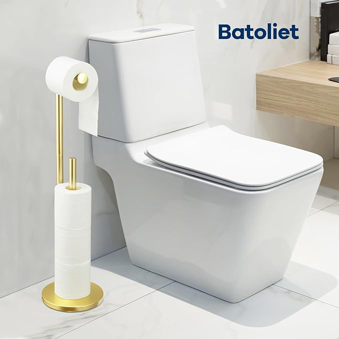 Toilet Paper Holder Stand, Bathroom Toilet Paper Roll Holder Stand with Reserve, Standing Toilet Paper Holder with Storage,Toilet Paper Roll Holder for 4 Rolls, Gold
