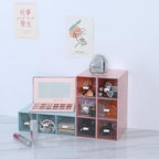 Desktop Drawers, Desk Organizer with 9 Drawers, Stackable Plastic Storage Box for Home Collection, Cosmetics, Jewelry, Office Supplies (3 Tiers, Pink)