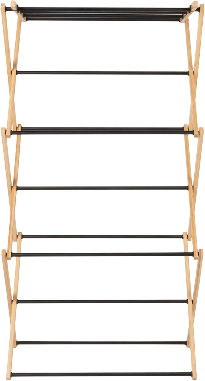 Household Essentials Bamboo Folding Clothes Drying Rack, Compact Upscale Laundry Rack with 13 Coated Dowels, Environmentally Friendly, Stable Frame
