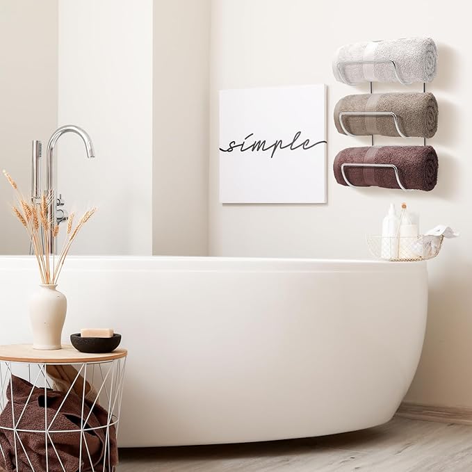 Sorbus Towel Holder for Bathroom Wall - 6 Level Wall Mounted Towel Rack Shelves for Rolled Bath Towels, Washcloths, Linen - Silver Hanging Towel Racks for Bathroom, Spa, Salon, Towel Storage Organizer