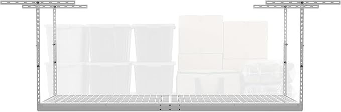 MonsterRax Overhead Garage Storage Racks 3x8’ (2-Pack) Ceiling Mounted Shelving, Adjustable Hanging Organizer, Heavy Duty Steel, Holds 500 Pounds, Color: White, Adjustable from 24"-45" off the Ceiling