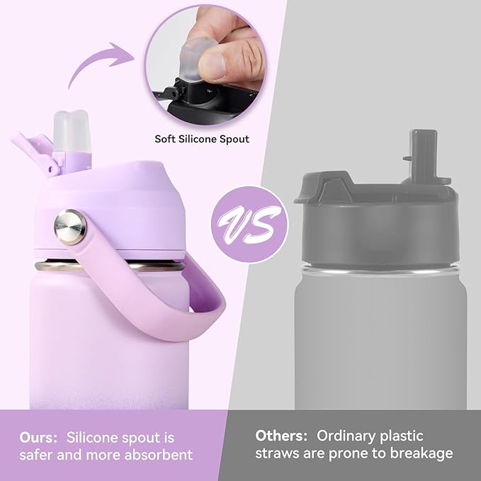 18oz Insulated Stainless Steel Water Bottle, Wide Mouth Double Wall Vacuum, Silicone Straw, Sweat & Leak Proof, BPA Free Insulated Water Flask for Travel, Purple Gradient