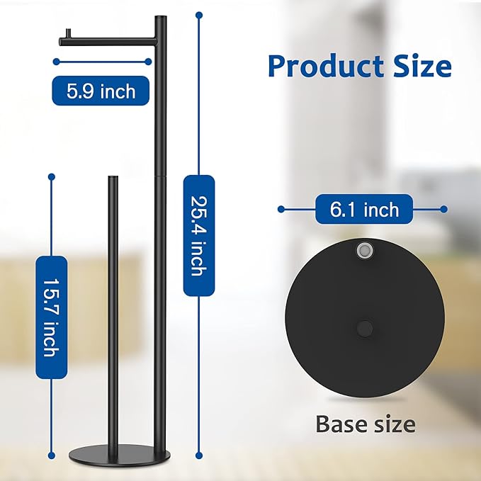 Toilet Paper Holder Stand, Bathroom Toilet Paper Roll Holder Stand with Reserve, Standing Toilet Paper Holder with Storage,Toilet Paper Roll Holder for 4 Rolls, Black
