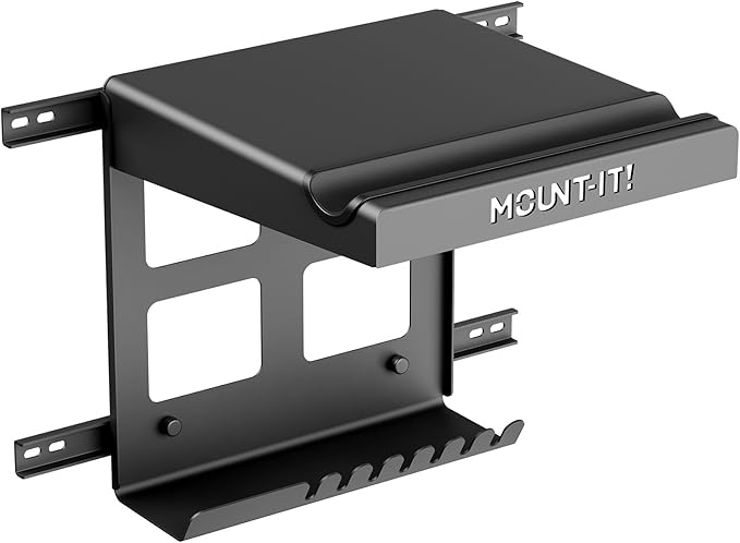 Mount-It! Bike Wall Mount Rack with Shelf and Hooks, Horizontal Indoor Bike Rack Garage Home, Space Saving Wall Mounted Hanger for a single Road, Mountain or other Bicycle with Extra Storage, Black