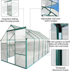 Polycarbonate Greenhouse with Rain Gutter and Roof Vent, Raised Base and Anchor Aluminum Heavy Duty Walk-in Green House, Outdoor Patio Sunroom with Sliding Door (Green, 146.06*74.8*76.77in)