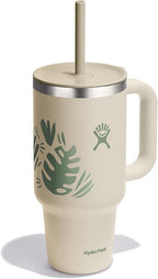 Hydro Flask Travel Tumbler with Handle, Lid and Straw - Insulated Stainless Steel in 32 Oz Botanical Bliss Coconut