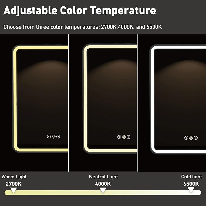20 x 28 Inch LED Medicine Cabinet with Mirror, UL Certified Dimmable Lighted Bathroom Mirror Cabinet, Anti-Fog & Memory Function, 3 Color Modes, Recessed or Wall Mounted, Adjustable Shelf, Black