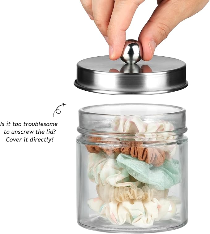 SheeChung Bathroom Organizers and Storage - 1Pack Qtip Holders Bathroom Canister Apothecary Jars for Cotton Swabs, Rounds, Balls, Qtips,Makeup Sponges, Flossers,Bath Salts - Brushed Nickel
