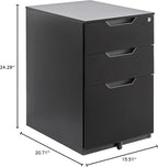 Amazon Basics 3-Drawer Mobile File Cabinet with Lock, Rolling Filing Cabinet for Hanging Files, Black, 20.71" D x 15.51" W x 24.29" H | With Lock, 3 Drawer