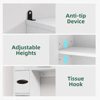 Over The Toilet Storage Cabinet, 65" Tall Bathroom Space Saver with 2 Doors & 2 Adjustable Shelves, Freestanding Organizer Toilet Cabinet for Bathroom, Laundry Room, Modern White Storage Unit