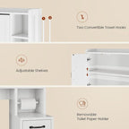 Over The Toilet Storage Cabinet with Pulley Small Bathroom Storage, Space Saver W/Adjustable Shelf & Rack for Bathroom, Restroom, Laundry (White-Type B)