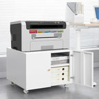 17.70" Metal Office Copier File Cabinet with 2 Door and 360 ° Universal Wheel,Mobile Lateral Filing Cabinets w/Aluminum Alloy Handle,Rolling Printer Stand for Legal/Letter/A4,White