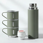 Green Vacuum Flask Gift Set, Stainless Steel Insulated Water Bottle w/ 3 Cups, Hot & Cold Drinks Coffee Thermo Water Bottle, Reusable Thermal Cup for Outdoor Camping Travel, Termos para Agua Fria,17oz