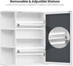 Iwell Bathroom Medicine Cabinet with Mirror, Bathroom Wall Cabinet with 2 Adjustable Shelves & 6 Open Shelves, Medicine Cabinet Organizer, Bathroom Cabinet Wall Mounted, White