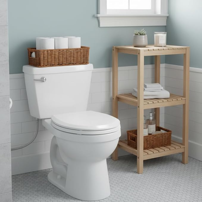 2Pack Toilet Paper Storage Basket, Small Wicker Basket For Toilet Paper Rolls, Waterproof Hand Woven Organizer Baskets Over Tank Topper, Shelf Baskets for Bathroom Countertop (Coffee Brown)