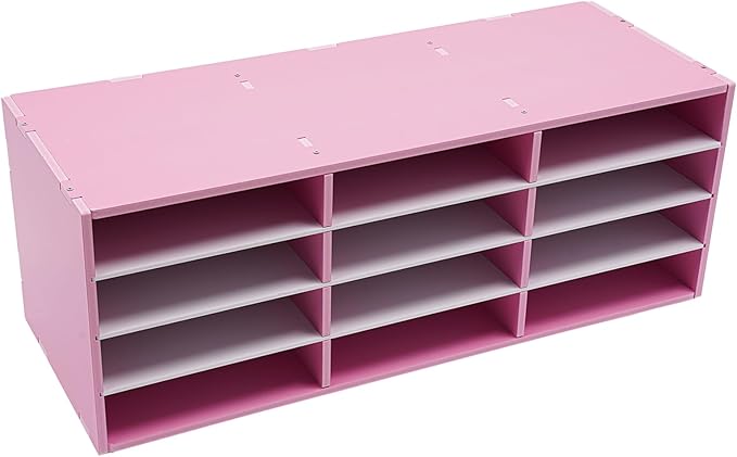 12 Compartments Desk Literature Organizer, Countertop Mail Sorter Organizer,Student Mailbox for Classroom, Desktop Paper Organizer for Home Office School, Pink