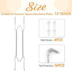 Bilillo 4 Pack Plate Hangers for The Wall, Suitable for 12-16 inch Art Plate, Stainless Steel Invisible Heavy Duty Wire Plate Holder with Wall Hooks, Plate Hangers for Displaying Plates, Silver