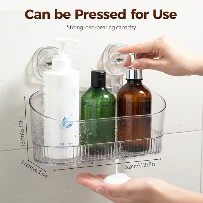 No-Drill Bathroom Suction Storage Box, 2026 New Corrugated Suction Cup Storage Holder,Powerful Suction Storage Box,Removable Hanging Storage Basket,Ripple Acrylic Wall Shelf (Clear)
