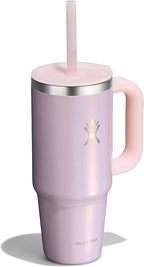Hydro Flask Travel Tumbler with Handle, Lid and Straw - Insulated Stainless Steel in 24 Oz Glimmer Pink