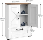 HOOBRO Farmhouse Wall Mounted Cabinet with Adjustable Shelf, Medicine Cabinet with Flip-Down Door, Over The Toilet Bathroom Organizer, for Small Bathroom, Kitchen, White and Walnut