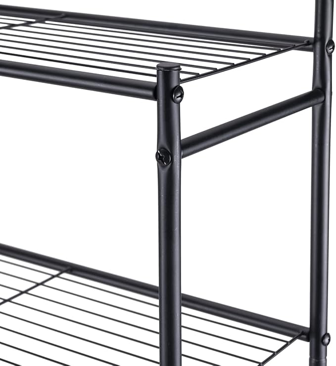 3-Shelf Over The Toilet Storage Bathroom Rack Space Saver Organizer Free Standing Metal Shelves with 4 Hooks, Black