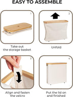 StorageWorks Large Toilet Paper Storage with Bamboo Lid, Toilet Paper Holder Basket for Up to 12 Mega or 16 Regular Size Rolls, Paper Storage Baskets for Bathroom, Beige, 1 Pack