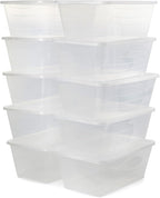 Life Story 6 Liter Shoe, Accessory, and Closet Plastic Storage Box Multi-Purpose Lidded Stacking Tote Containers, Clear (50 Pack)