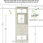 Unikito 8FT Closet System, Customizable 96 Inch Closet Organization Kit with 25” Tower and 3 Extendable Hanging Rod(Can Be Cut to Fit), Heavy Duty Clothing Racks with 4 Drawers and Shelves, White Oak