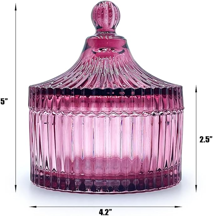 Colorful Glass Jar With Lid,Candy Cookie Dish,Jewelry Box,Christmas Burgundy Decor,Decorative Jars(Purplish Red)