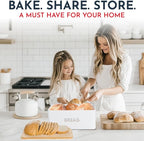 Culinary Couture White Bread Box for Kitchen Countertop with Bamboo Lid - Large BreadBox for Homemade Bread - Storage BreadBox with Cutting Board Lid