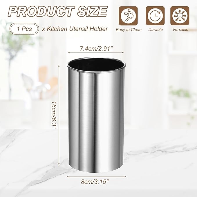 uxcell Kitchen Utensil Holder, 3.1x6.3 Stainless Steel Utensil Cutlery Holder Cooking Flatware Organizer for Kitchen Restaurant Countertop Fork, Straw, Knives, Spoon, Chopstick, Silver