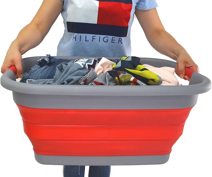 SAMMART 41L(10.8 gallon) Collapsible Plastic Laundry Basket-Foldable Pop Up Storage Container-Portable Washing Tub-Space Saving Basket,Water capacity 31L(8.2 gallon)